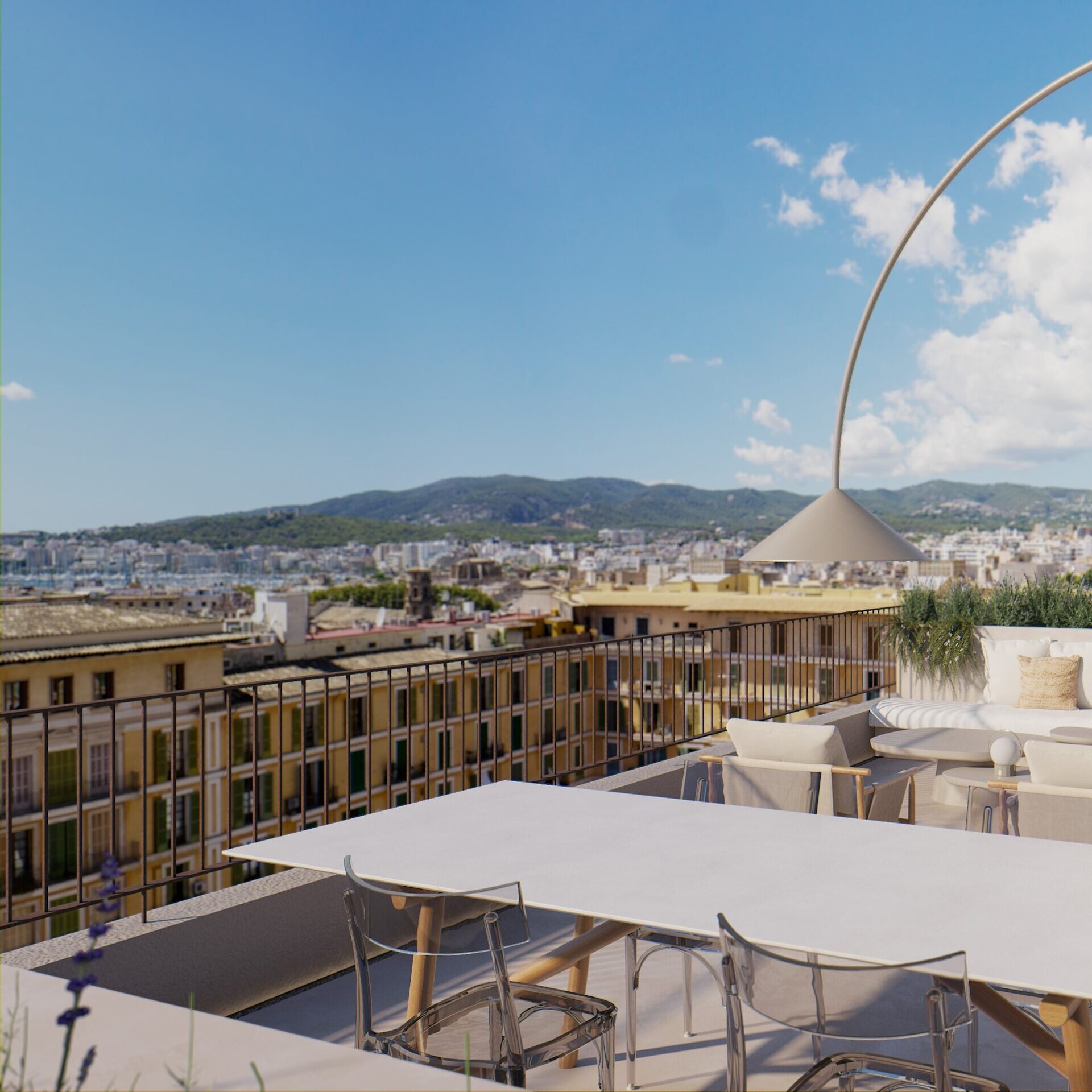 Apartamento de lujo restaurado en el casco antiguo de Palma de Mallorca con techos de viga y paredes de piedra